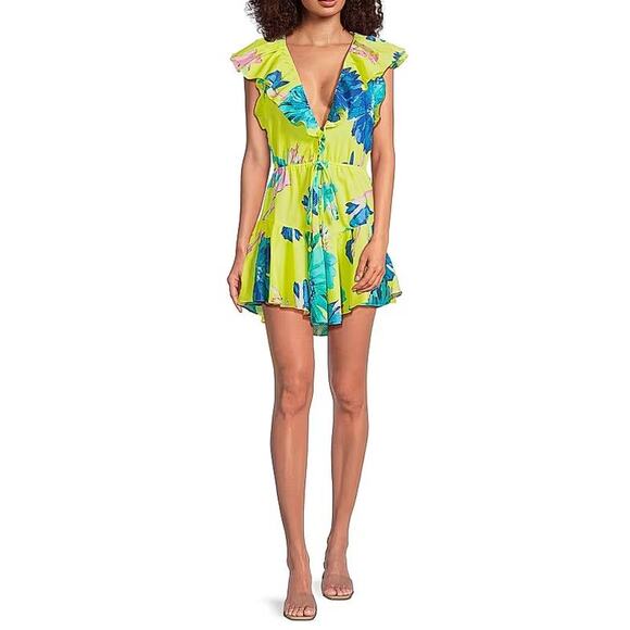 MILLY Cabana Other - MILLY CABANA Women's Dana Floating Cosmos Dress Size S In Jux Neon Yellow